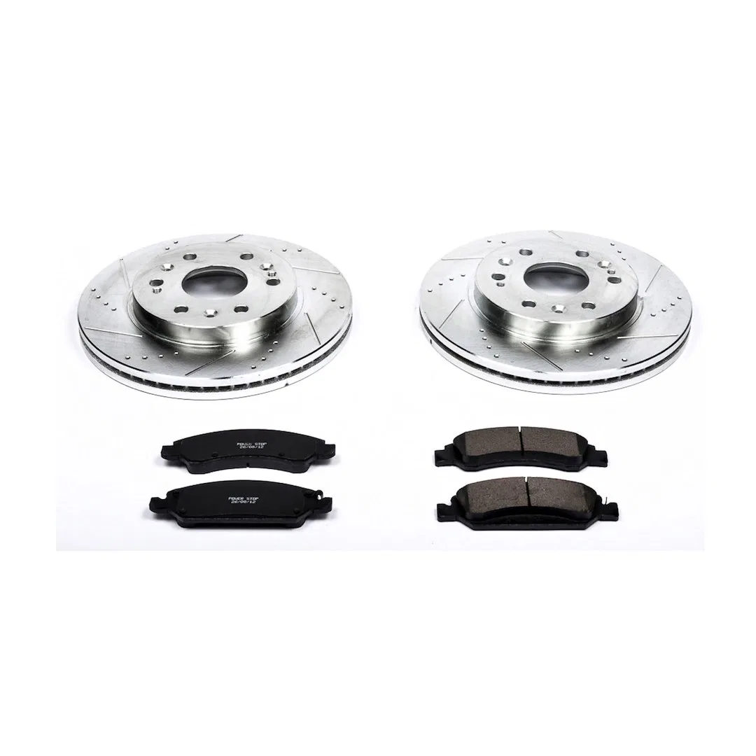 K2069 – POWERSTOP Brake Kit, Carbon Fiber Ceramic Brake Pads 12.99 Inch Silver Zinc Plated Cross-Drilled And Slotted ...